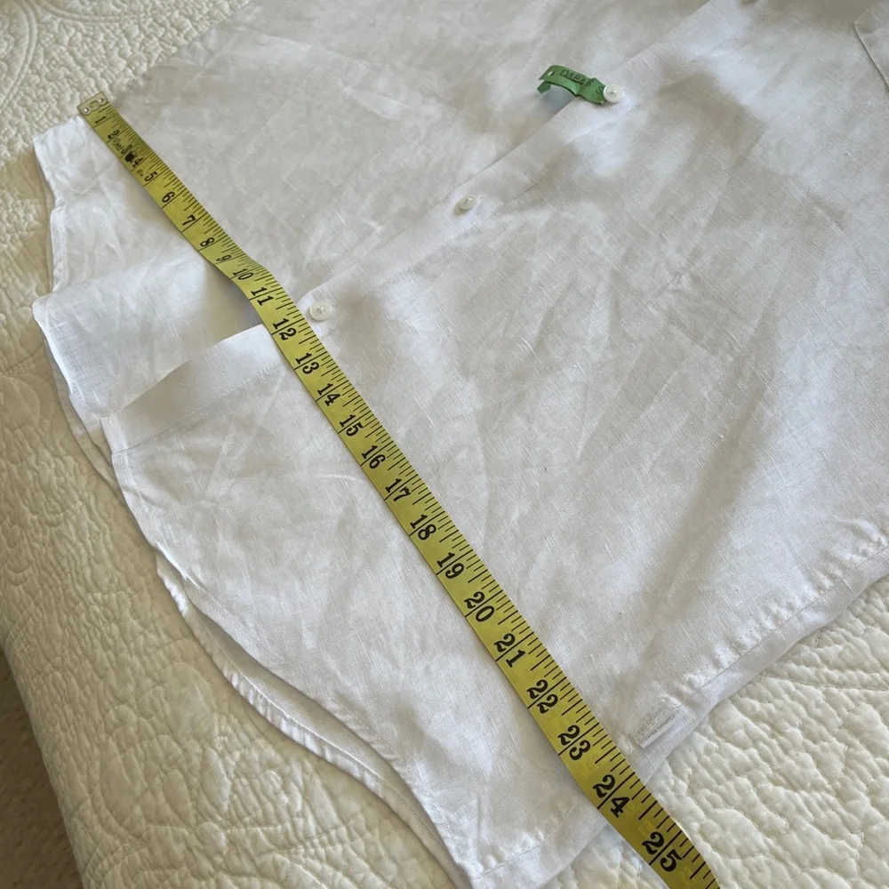 Calvin Klein Linen Shirt‎ Men’s Large White Roll Tab Sleeves Resort Quiet Luxury